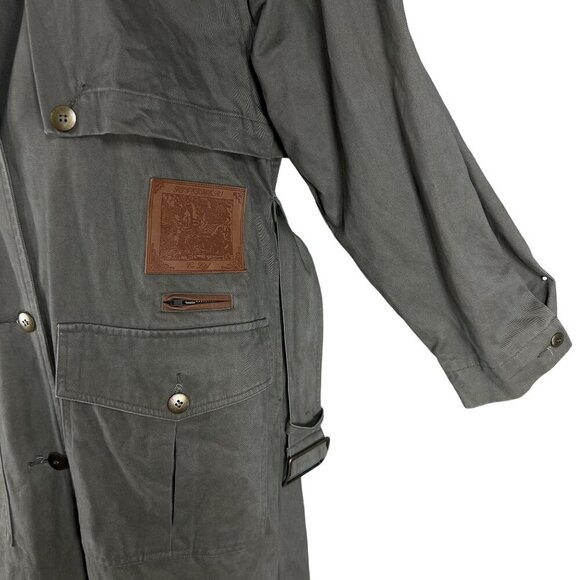 Together Women 8 Military Style Trench Coat Olive Green Leather Trim Grunge Goth - Picture 5 of 16